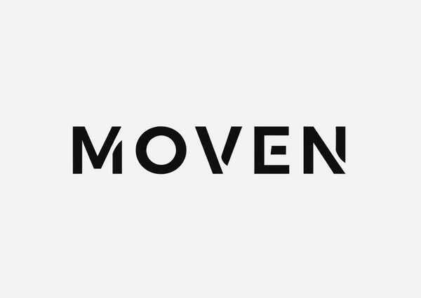 The brand name 'MOVEN' in bold black sans-serif lettering centered on a light gray background.
